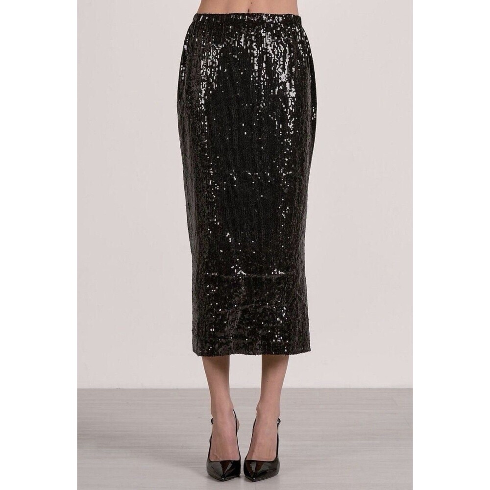 Elan Hannah Black Sequin Sparkle Midi Pencil Skirt M Party Holiday